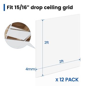 12Pack 2ft×2ft Smooth Drop Ceiling Tiles 24x24 White Healthy PVC Ceiling Panel Covers About 48sqft Waterproof Fire-Rated Easy Drop-in Installation TBP0